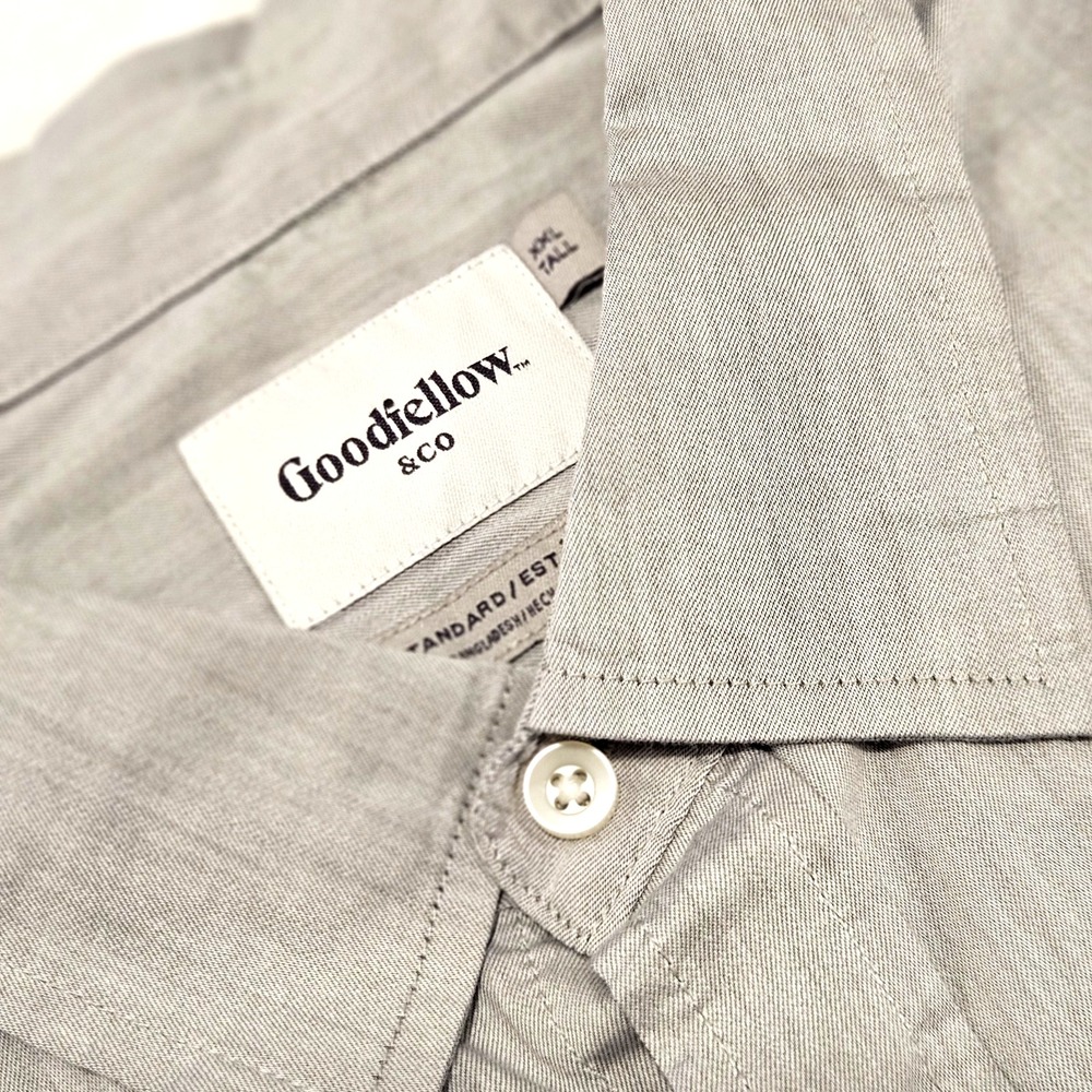 Goodfellow & Co Men's Size 2XL Tall Gray Button Front Shirt Hidden Collar Button